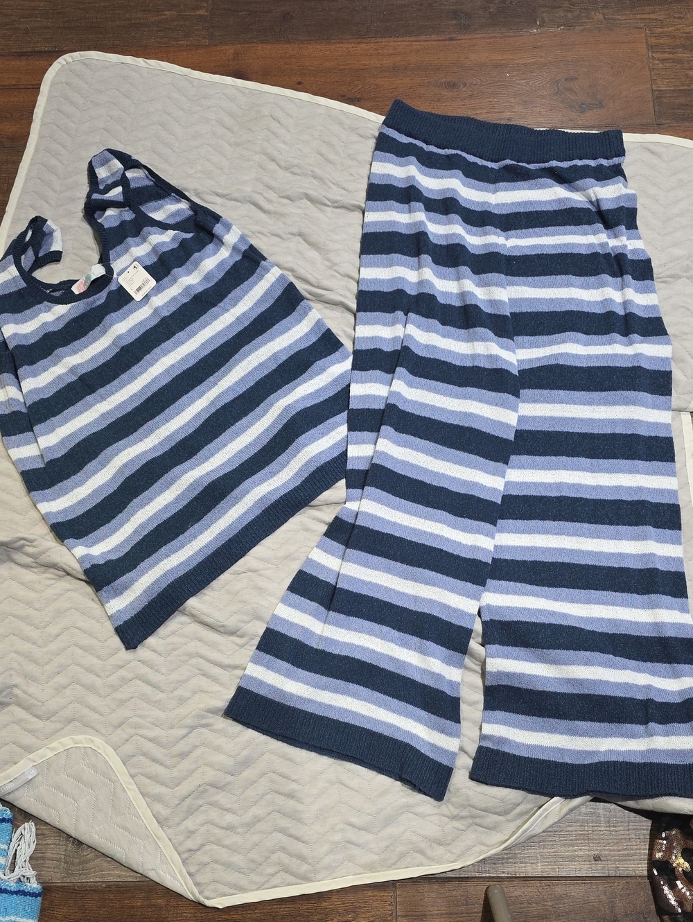 Free People Navy & Light Blue Striped Knit Pajama Set